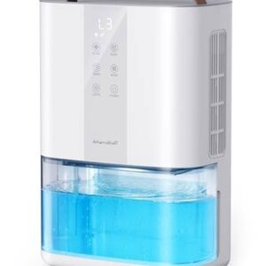 Compact White Dehumidifier with Blue Water Tank